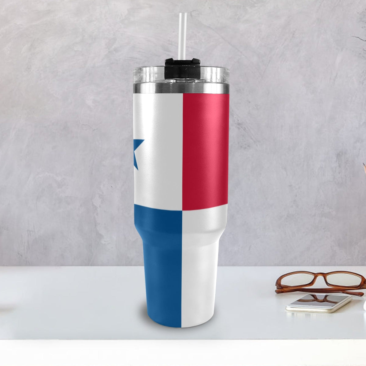 Panama Flag 40oz Tumbler with Black Handle - Conscious Apparel Store