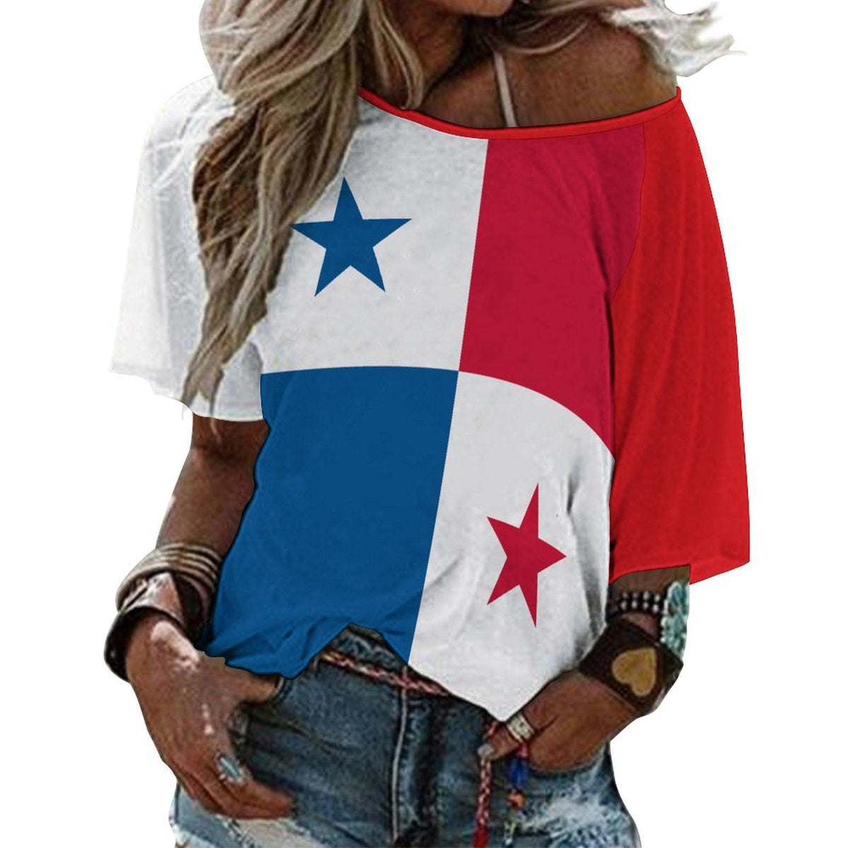 Panama Flag Women’s Loose Half-Sleeve Boat Neck T-Shirt - Conscious Apparel Store