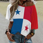 Panama Flag Women’s Loose Half-Sleeve Boat Neck T-Shirt - Conscious Apparel Store
