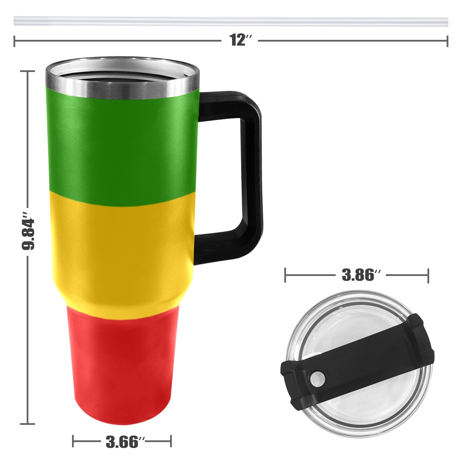 Rasta Flag 40oz Tumbler with Black Handle - Conscious Apparel Store