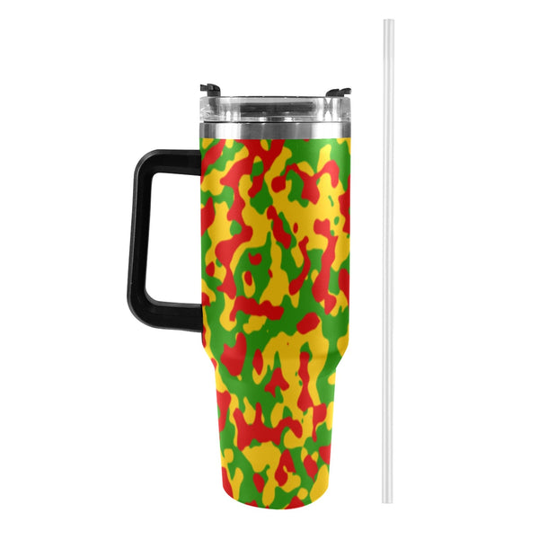Rasta Flag Camo 40oz Tumbler with Black Handle - Conscious Apparel Store