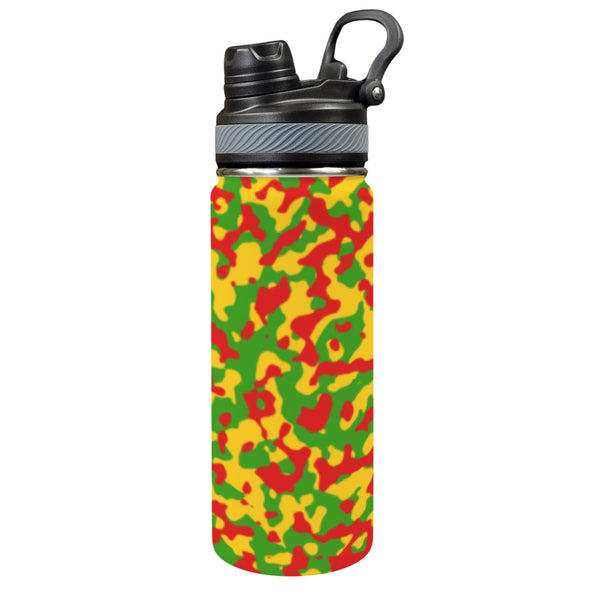 Rasta Flag Camo Insulated Water Bottle with Dual - Use Lid (18oz) - Conscious Apparel Store