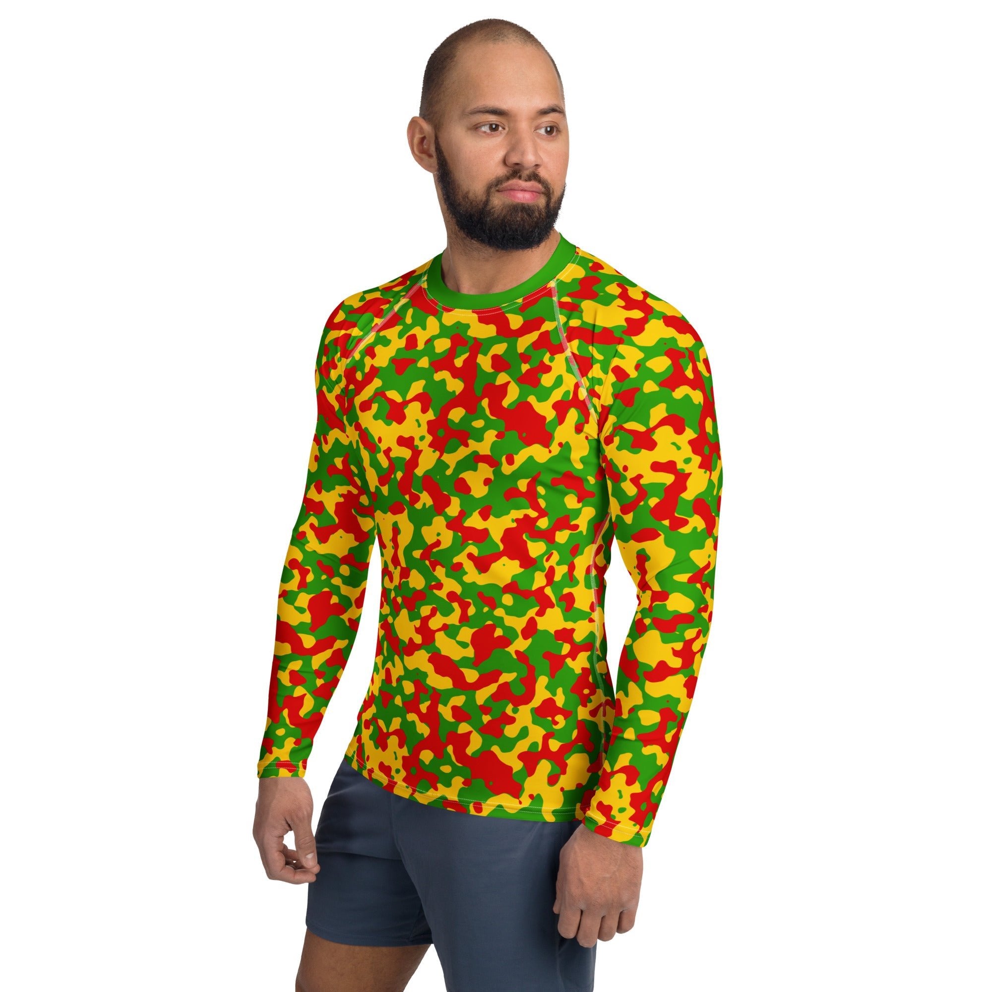 Rasta Flag Camo Men's Rash Guard - Conscious Apparel Store