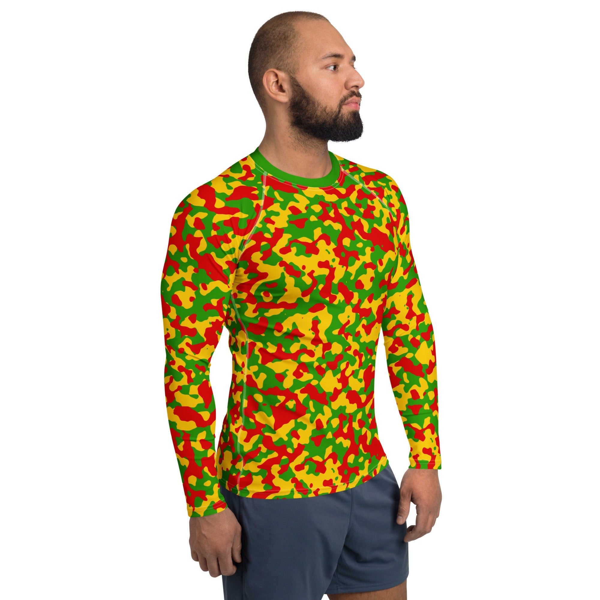 Rasta Flag Camo Men's Rash Guard - Conscious Apparel Store