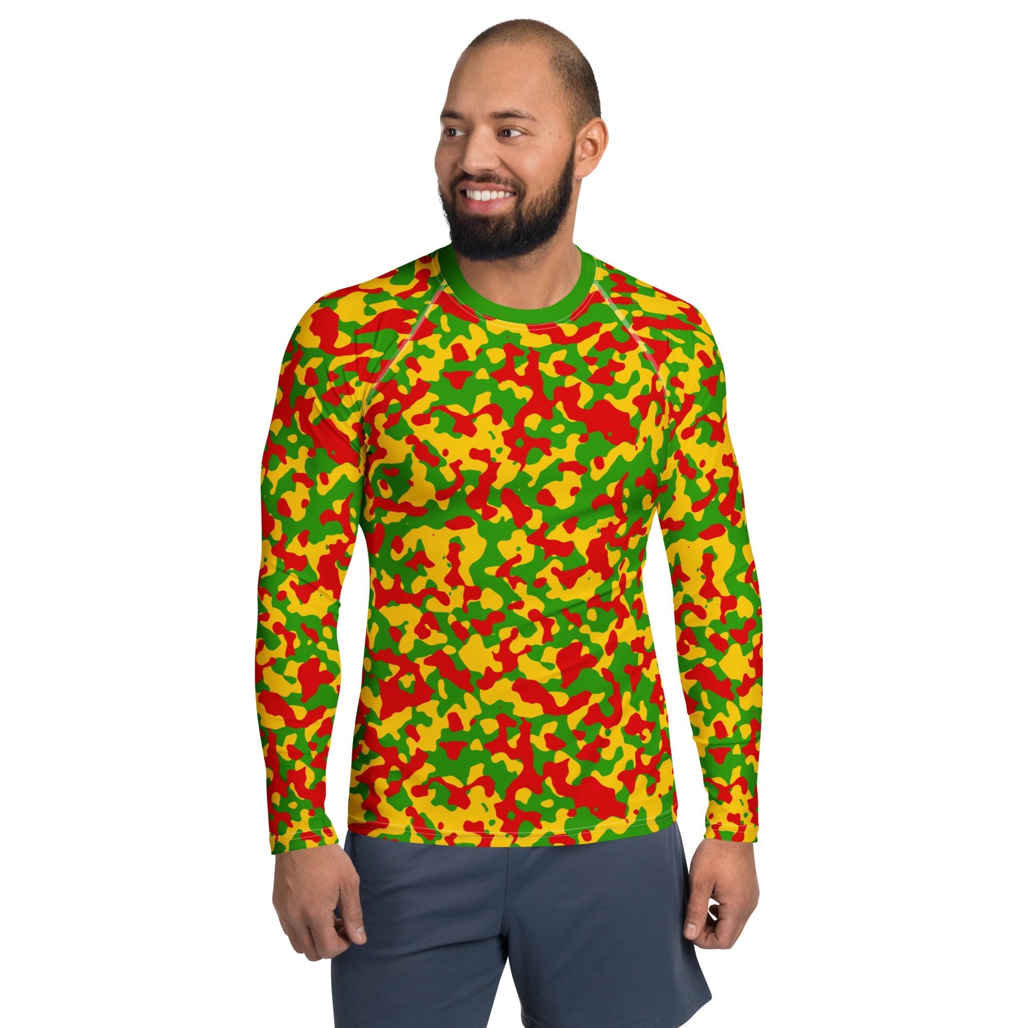 Rasta Flag Camo Men's Rash Guard - Conscious Apparel Store