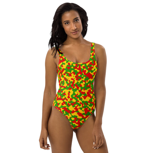 Rasta Flag Camo One - Piece Swimsuit - Conscious Apparel Store