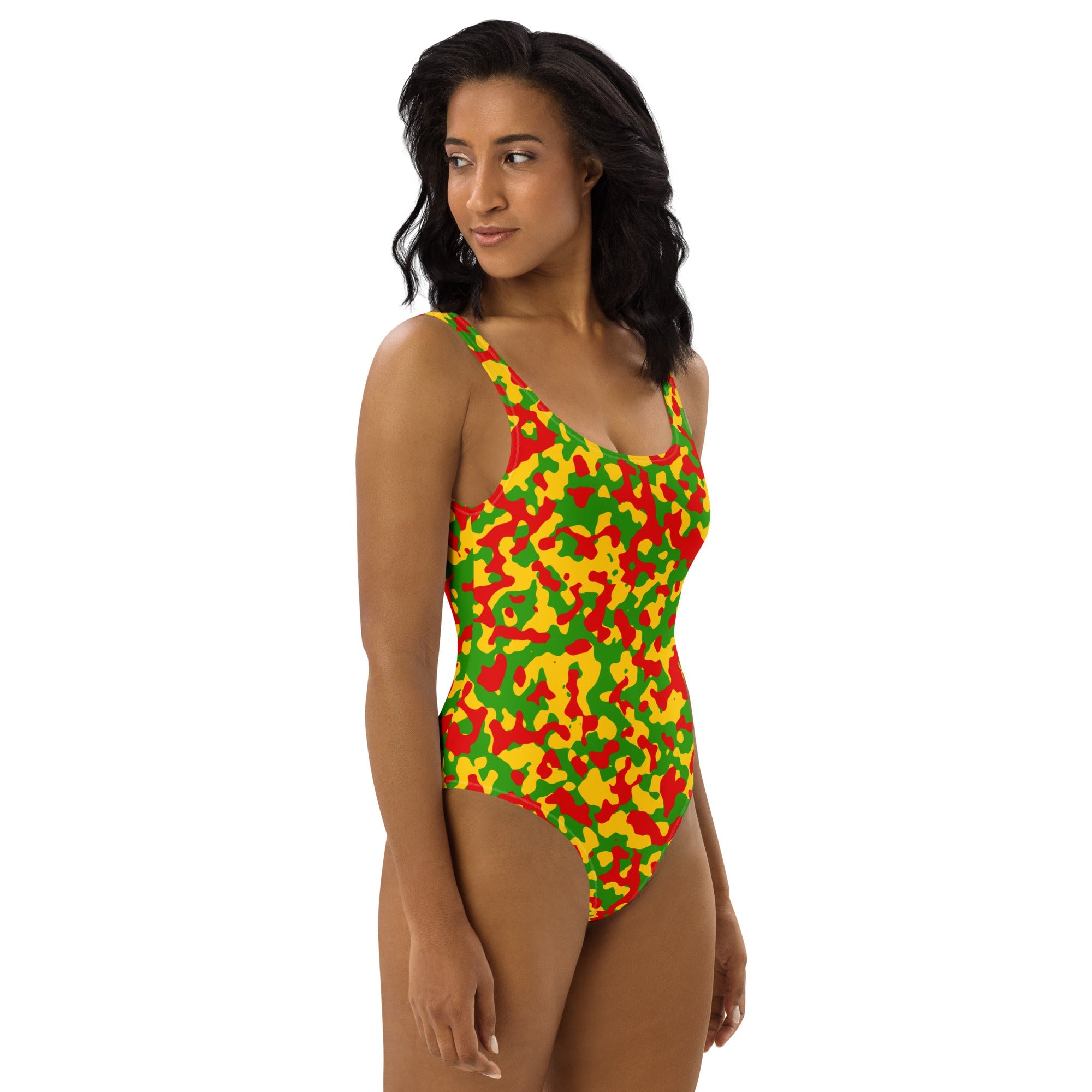 Rasta Flag Camo One - Piece Swimsuit - Conscious Apparel Store