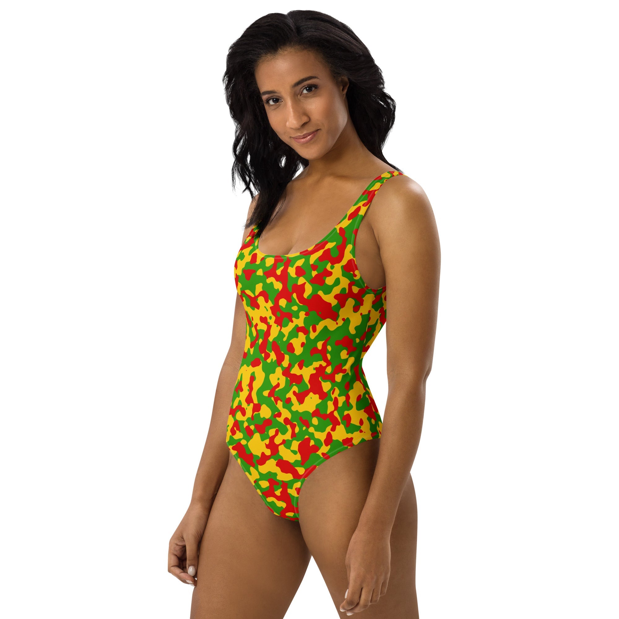 Rasta Flag Camo One - Piece Swimsuit - Conscious Apparel Store