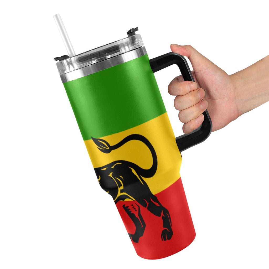 Rasta Flag Lion 40oz Tumbler with Black Handle - Conscious Apparel Store