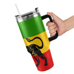 Rasta Flag Lion 40oz Tumbler with Black Handle - Conscious Apparel Store