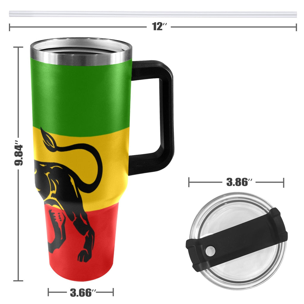 Rasta Flag Lion 40oz Tumbler with Black Handle - Conscious Apparel Store