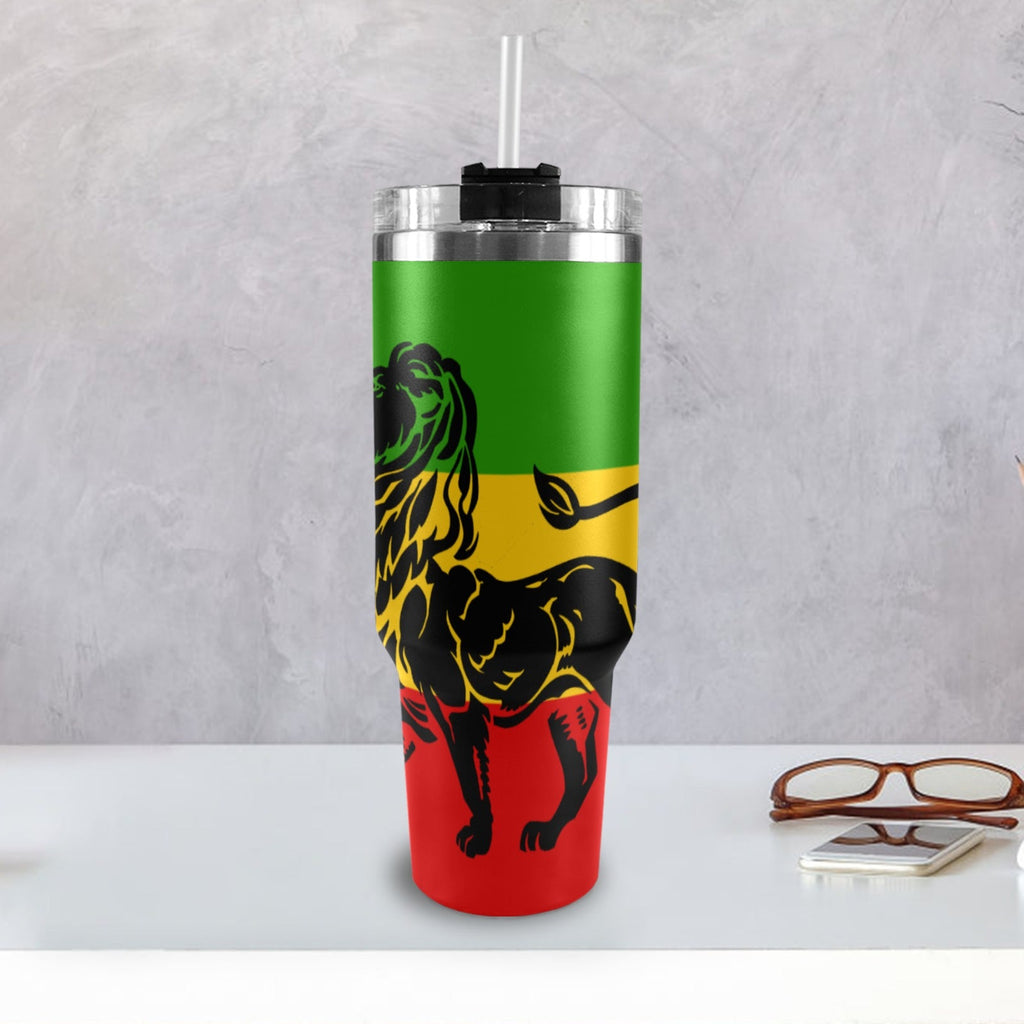 Rasta Flag Lion 40oz Tumbler with Black Handle - Conscious Apparel Store