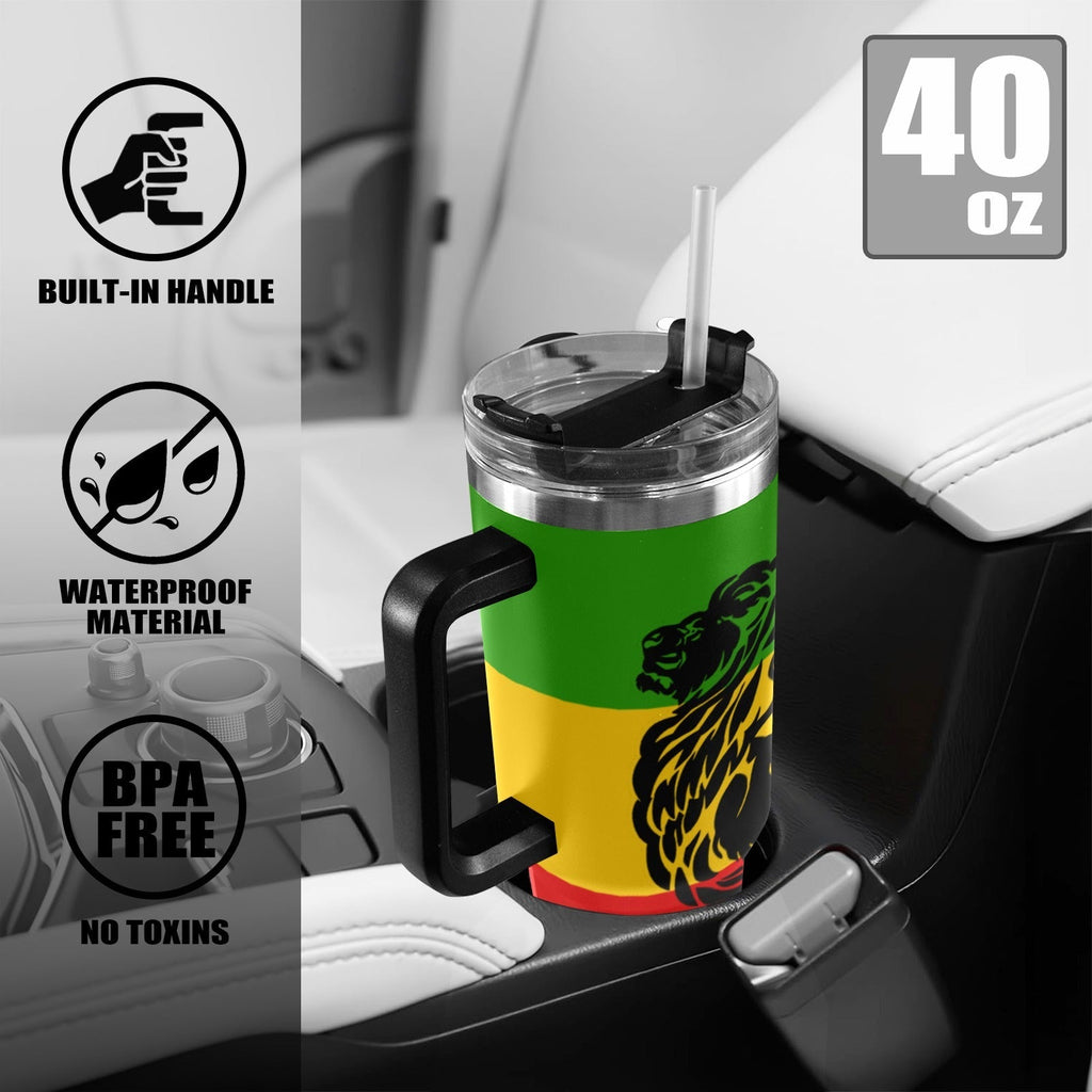 Rasta Flag Lion 40oz Tumbler with Black Handle - Conscious Apparel Store