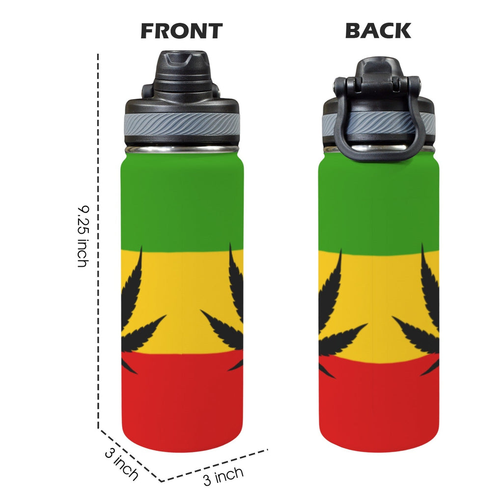 Rasta Leaf Flag Insulated Water Bottle with Dual - Use Lid (18oz) - Conscious Apparel Store