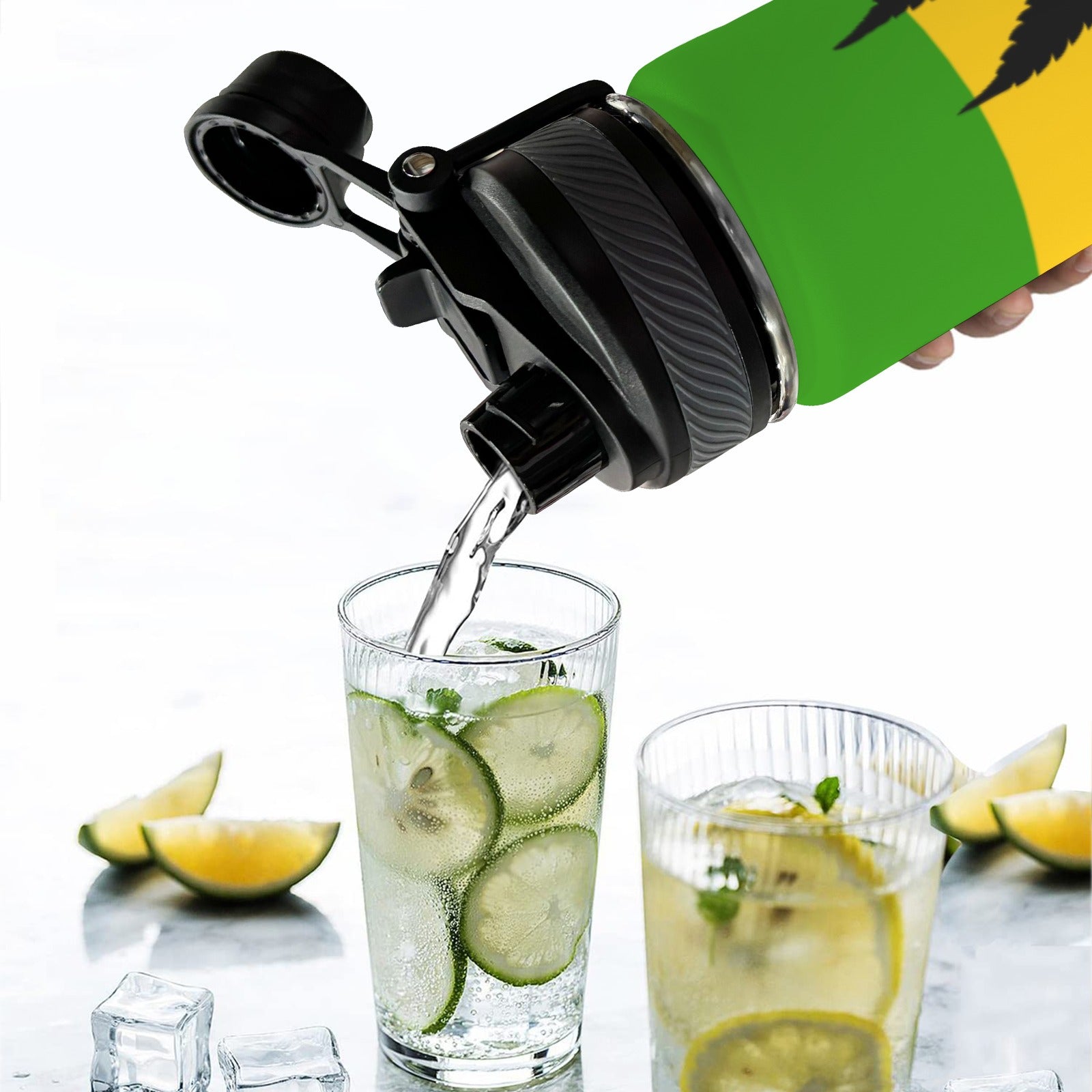 Rasta Leaf Flag Insulated Water Bottle with Dual - Use Lid (18oz) - Conscious Apparel Store