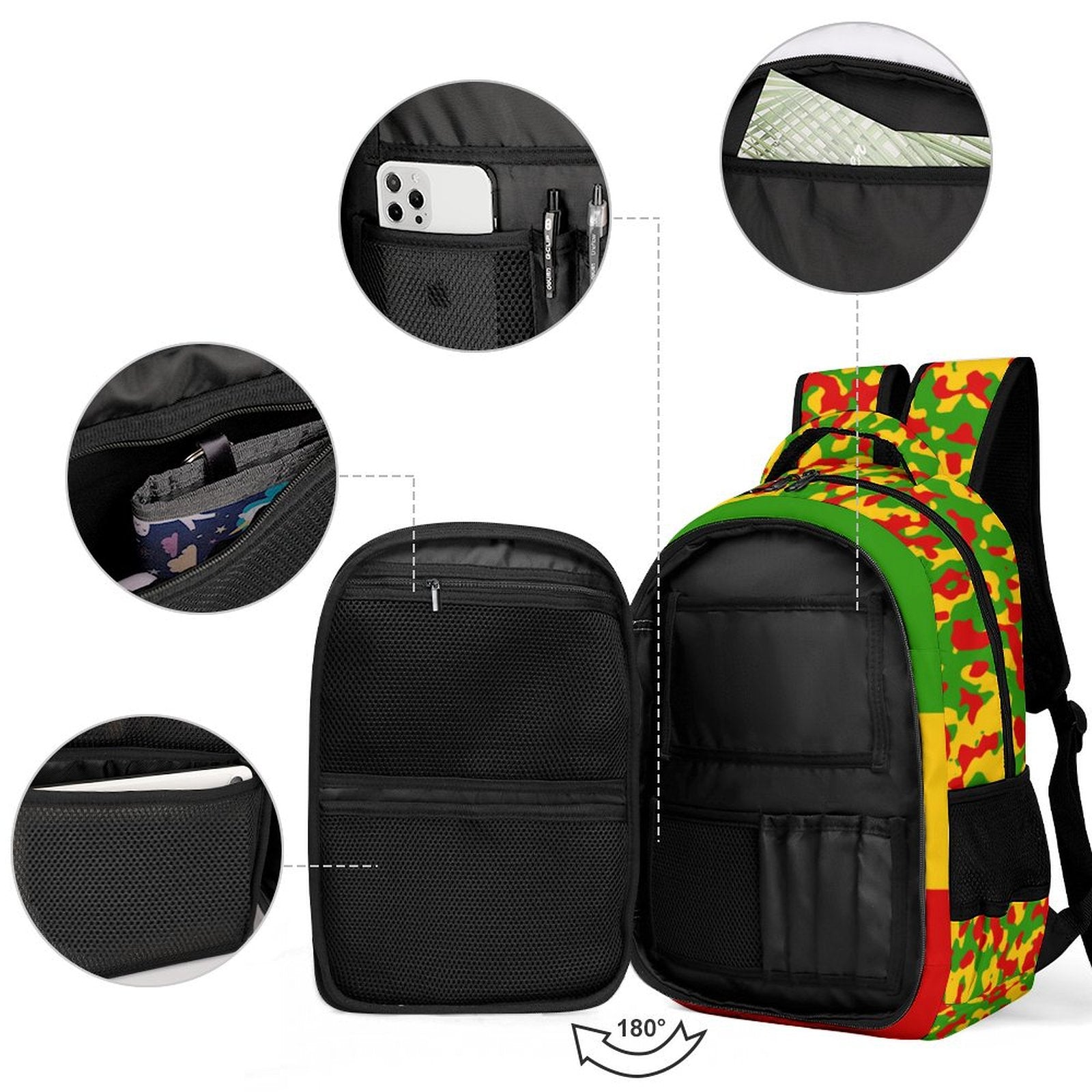 Rastafarian Flag Camo Casual Backpack - Conscious Apparel Store