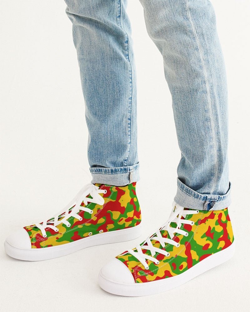 Rastafarian Flag Camo Men's Hightop Canvas Shoe - Conscious Apparel Store