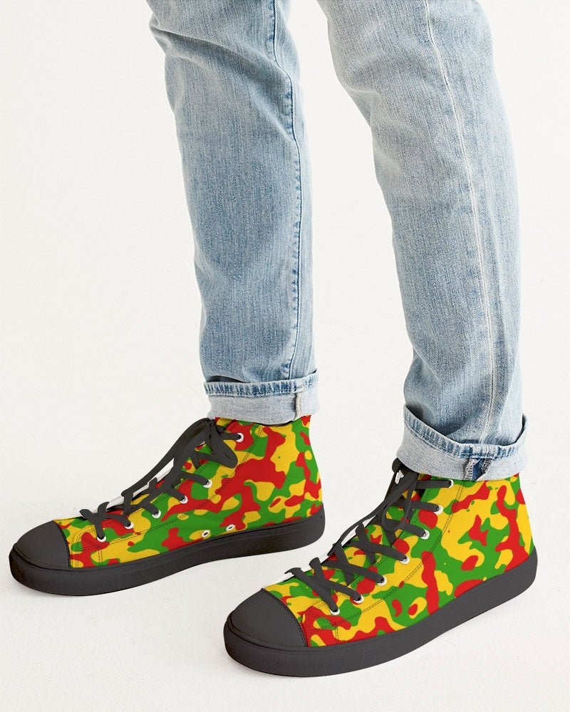 Rastafarian Flag Camo Men's Hightop Canvas Shoe - Black - Conscious Apparel Store