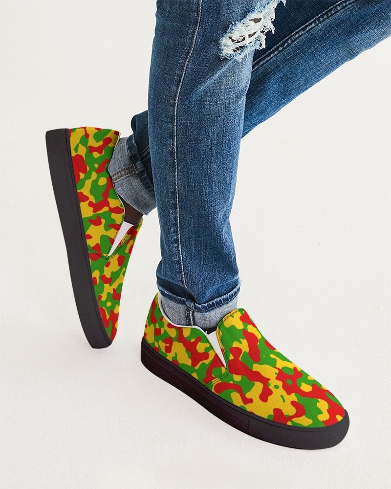Rastafarian Flag Camo Men's Slip-On Canvas Shoe - Black - Conscious Apparel Store