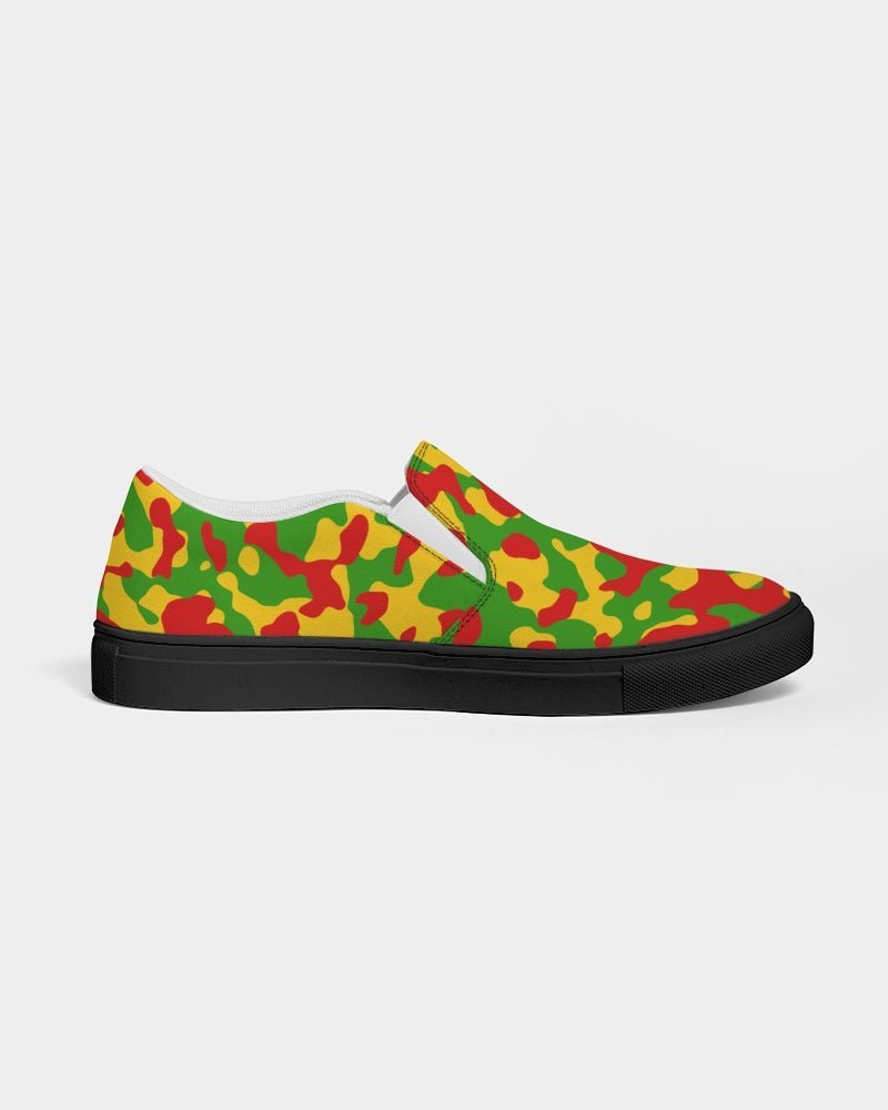 Rastafarian Flag Camo Men's Slip-On Canvas Shoe - Black - Conscious Apparel Store