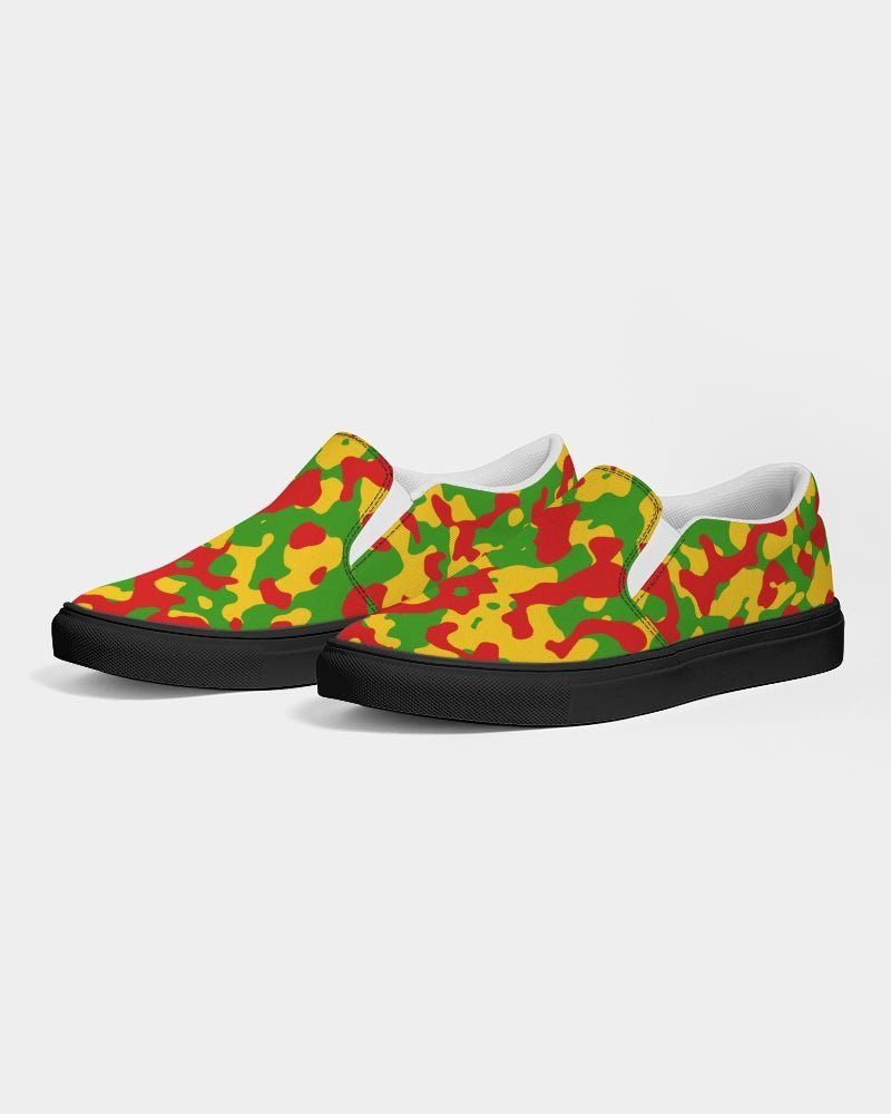Rastafarian Flag Camo Men's Slip-On Canvas Shoe - Black - Conscious Apparel Store