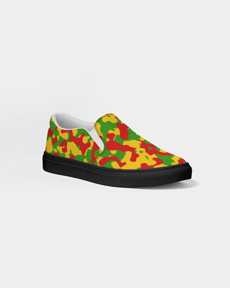 Rastafarian Flag Camo Men's Slip-On Canvas Shoe - Black - Conscious Apparel Store