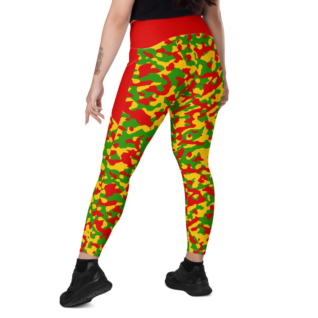 Rastafarian Flag Camo (Red) Leggings with pockets - Conscious Apparel Store