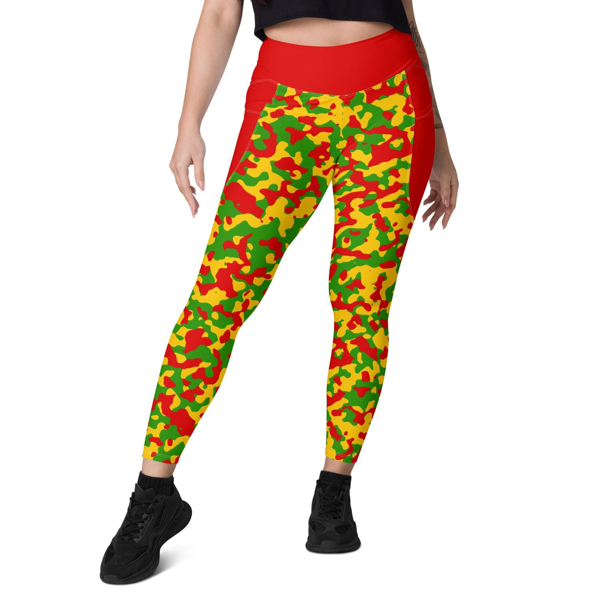 Rastafarian Flag Camo (Red) Leggings with pockets - Conscious Apparel Store