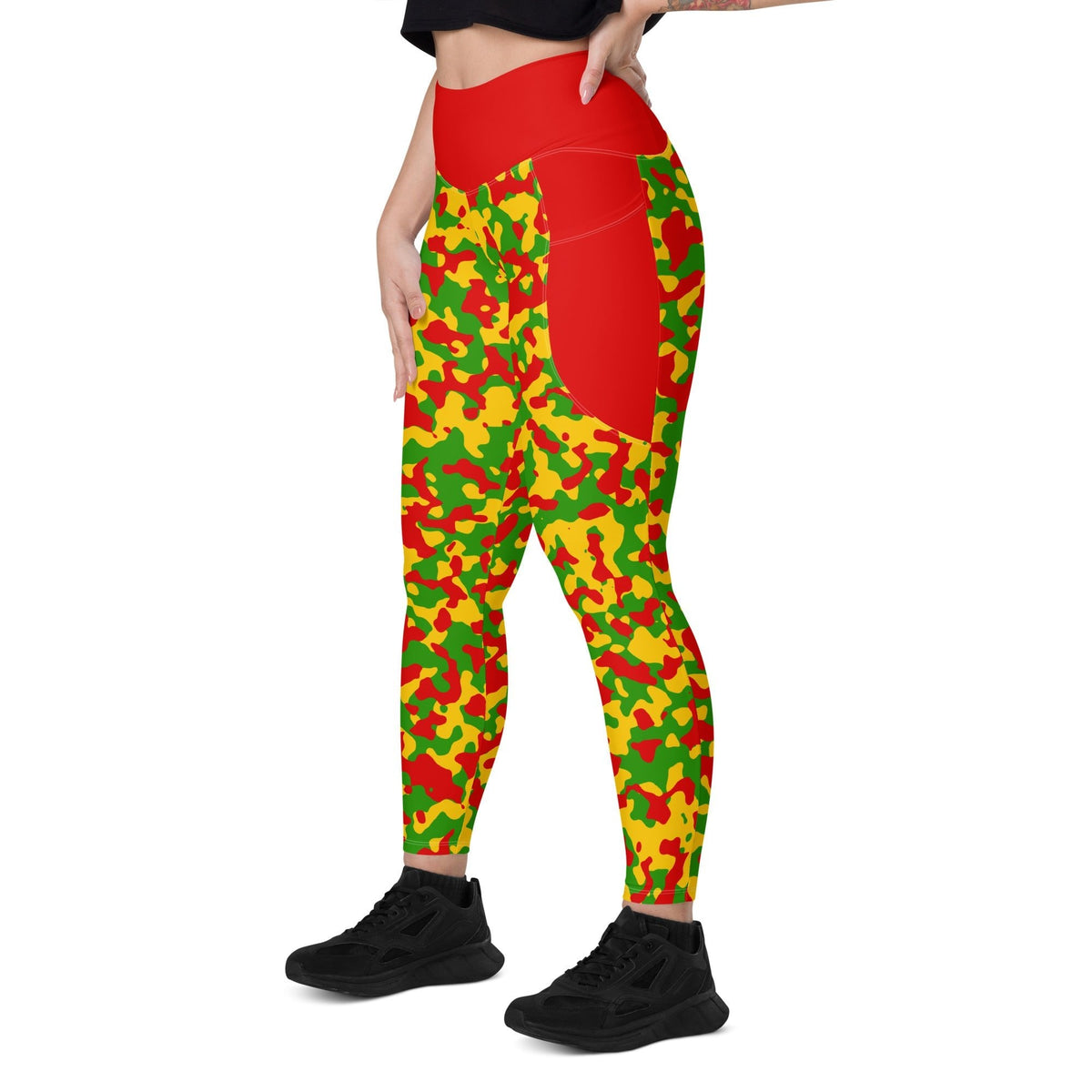 Rastafarian Flag Camo (Red) Leggings with pockets - Conscious Apparel Store