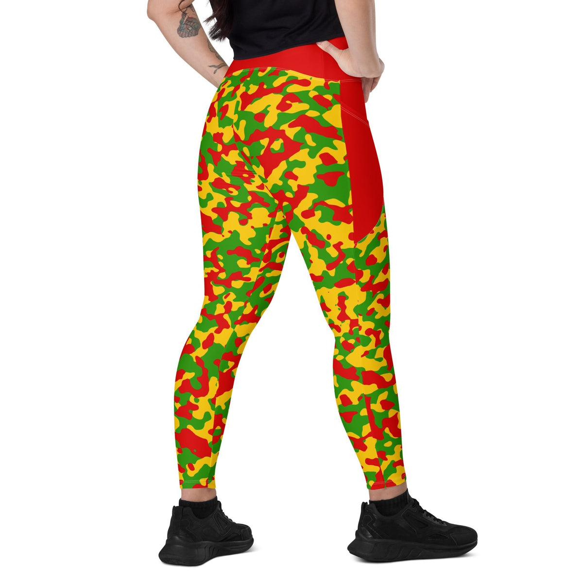 Rastafarian Flag Camo (Red) Leggings with pockets - Conscious Apparel Store