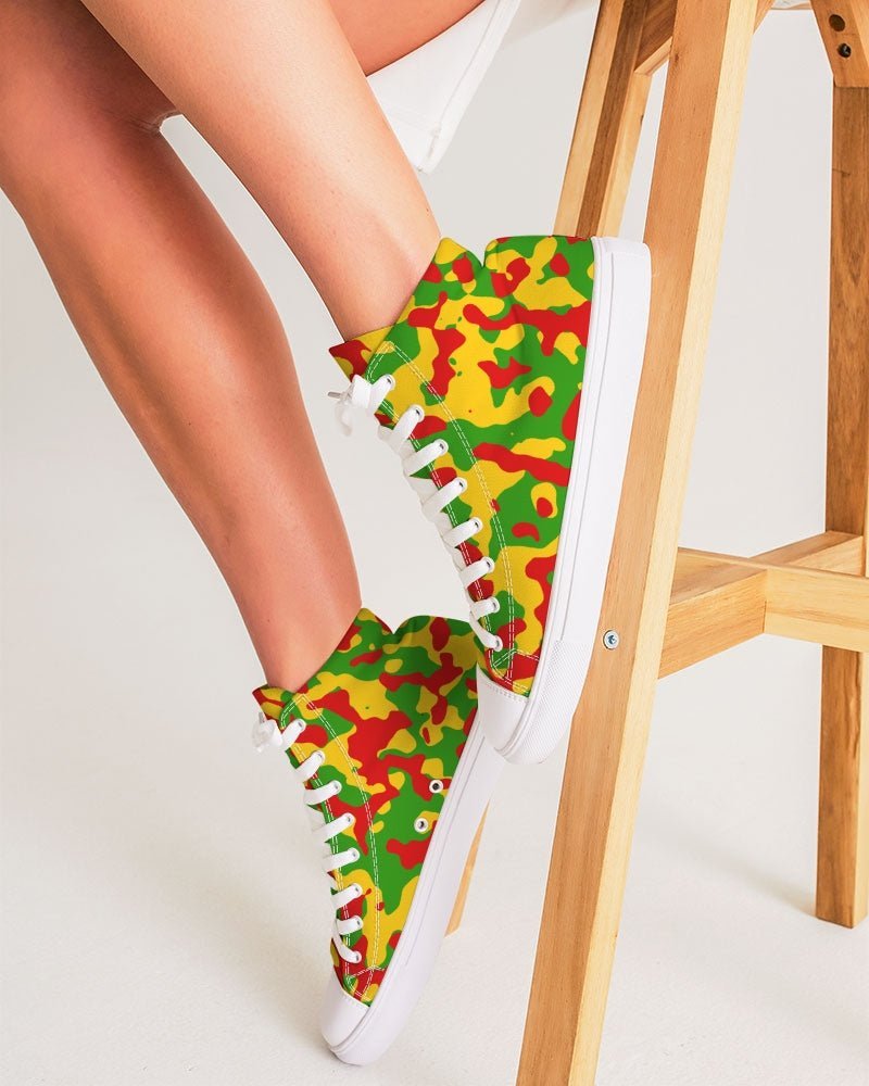 Rastafarian Flag Camo Women's Hightop Canvas Shoe - Conscious Apparel Store
