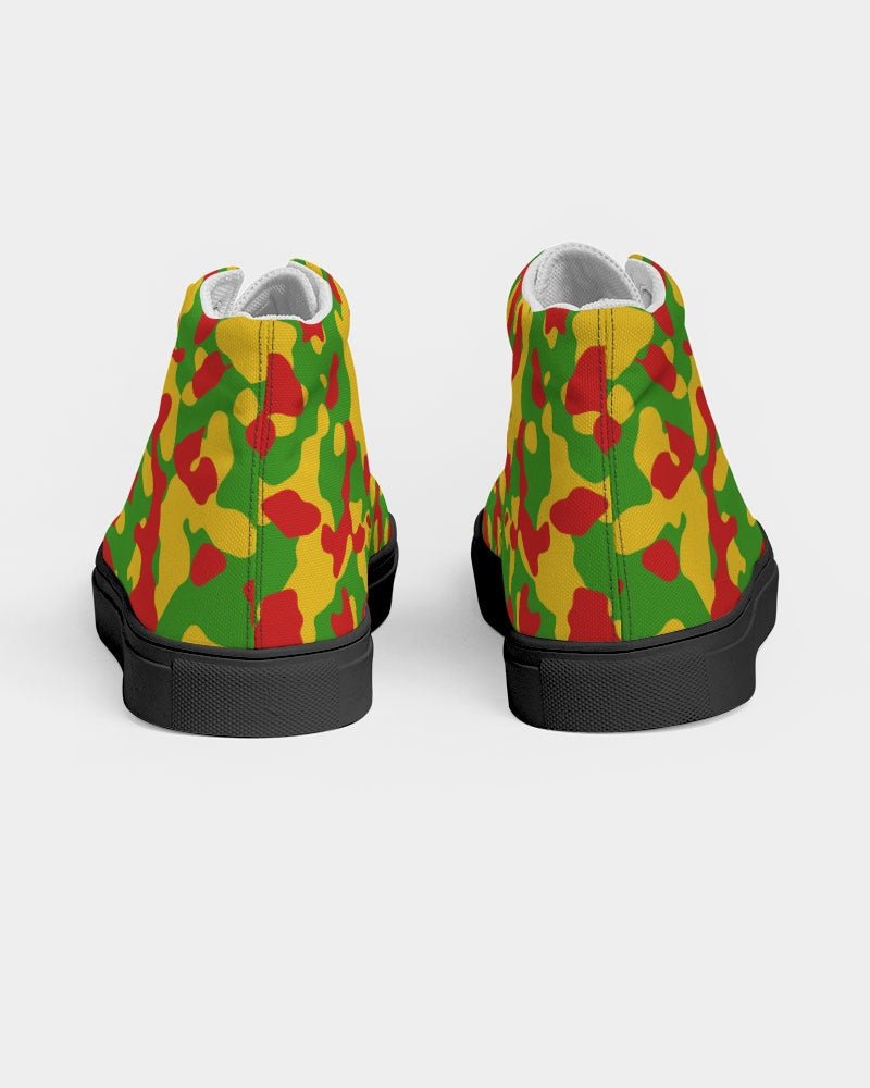 Rastafarian Flag Camo Women's Hightop Canvas Shoe  - Black - Conscious Apparel Store