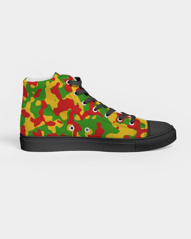 Rastafarian Flag Camo Women's Hightop Canvas Shoe  - Black - Conscious Apparel Store