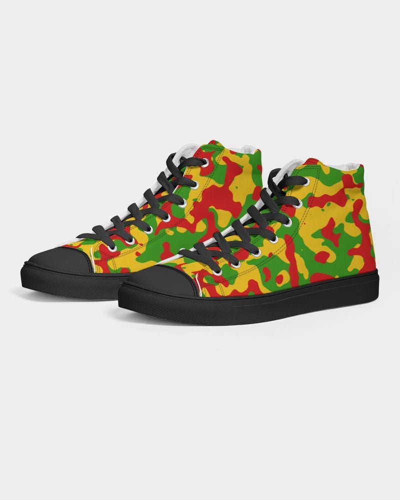Rastafarian Flag Camo Women's Hightop Canvas Shoe  - Black - Conscious Apparel Store