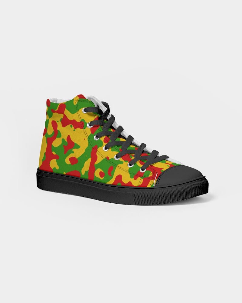 Rastafarian Flag Camo Women's Hightop Canvas Shoe  - Black - Conscious Apparel Store