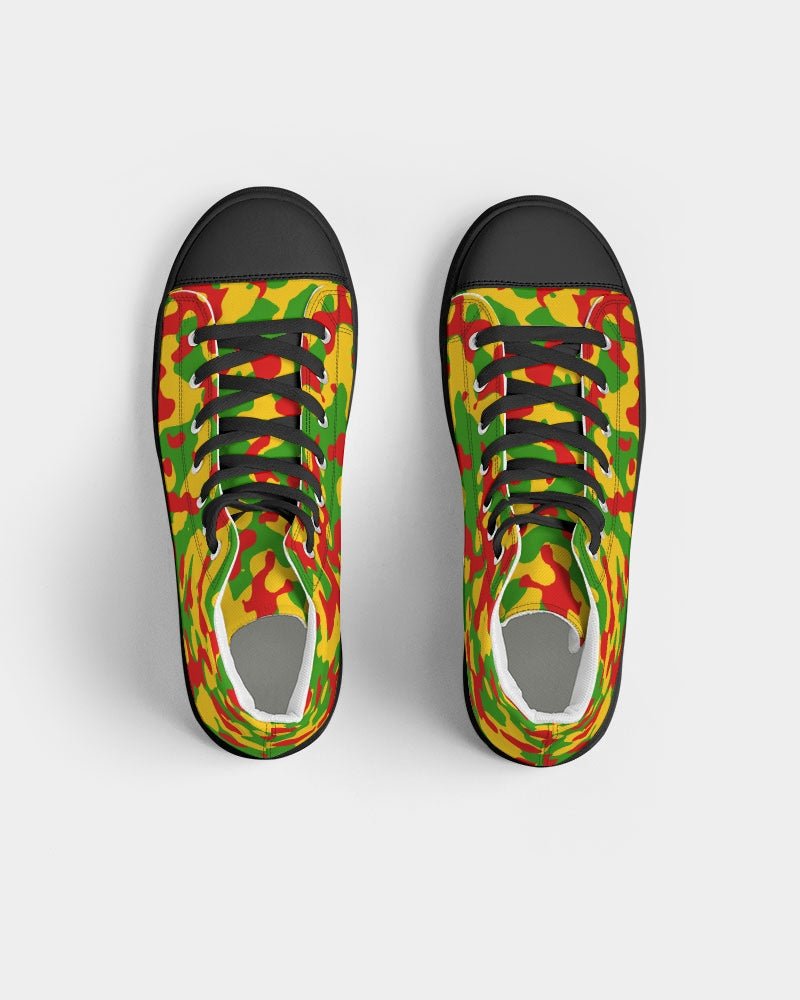Rastafarian Flag Camo Women's Hightop Canvas Shoe  - Black - Conscious Apparel Store