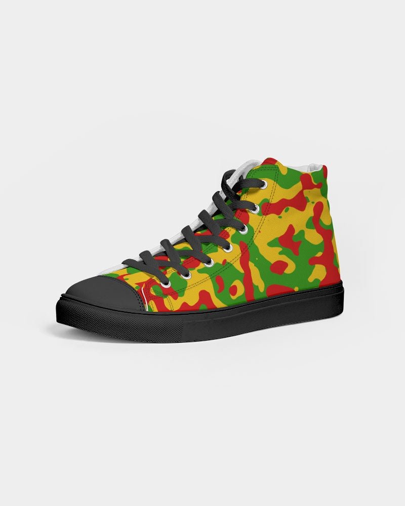 Rastafarian Flag Camo Women's Hightop Canvas Shoe  - Black - Conscious Apparel Store