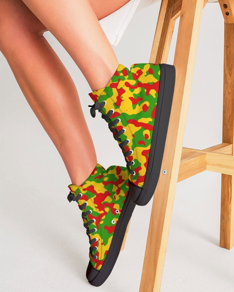 Rastafarian Flag Camo Women's Hightop Canvas Shoe - Black - Conscious Apparel Store
