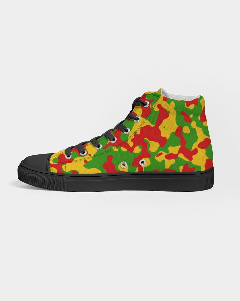 Rastafarian Flag Camo Women's Hightop Canvas Shoe  - Black - Conscious Apparel Store