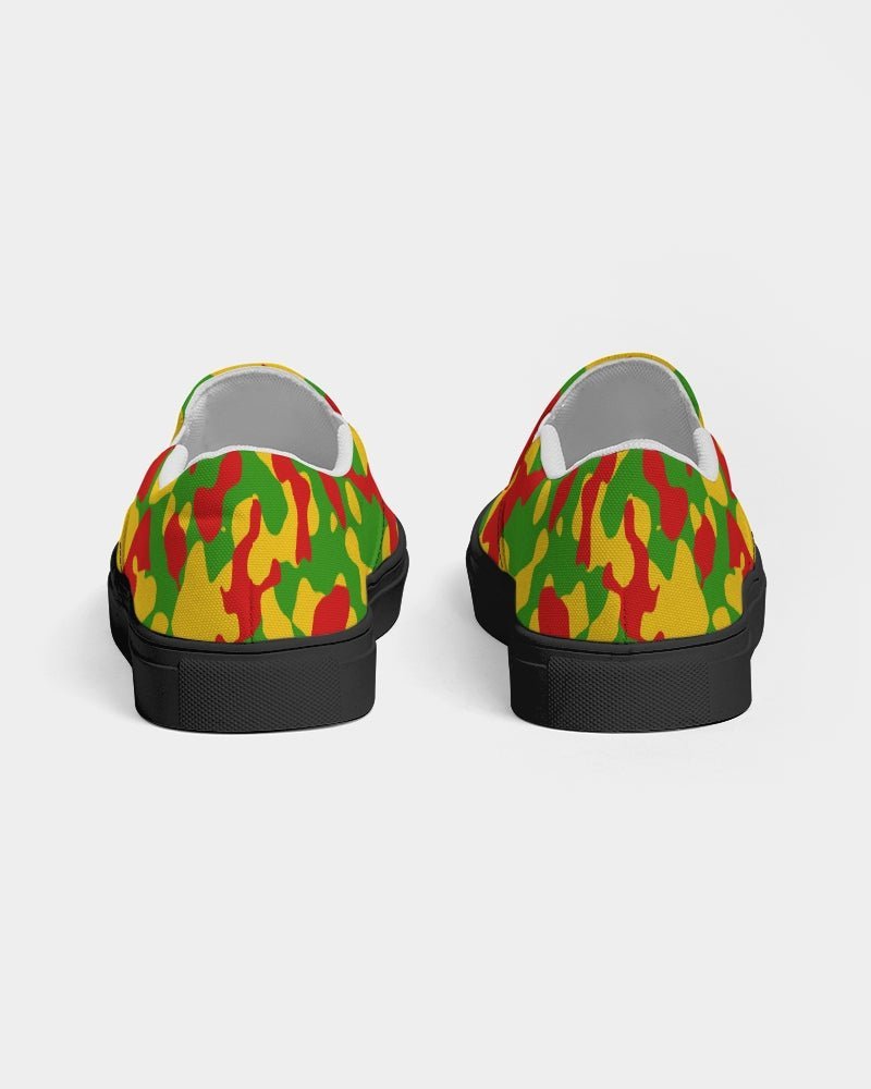 Rastafarian Flag Camo Women's Slip-On Canvas Shoe - Black - Conscious Apparel Store