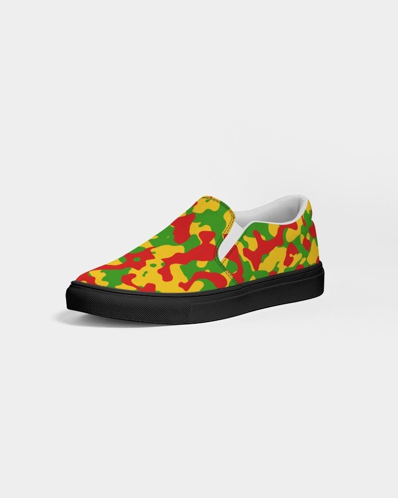 Rastafarian Flag Camo Women's Slip-On Canvas Shoe - Black - Conscious Apparel Store