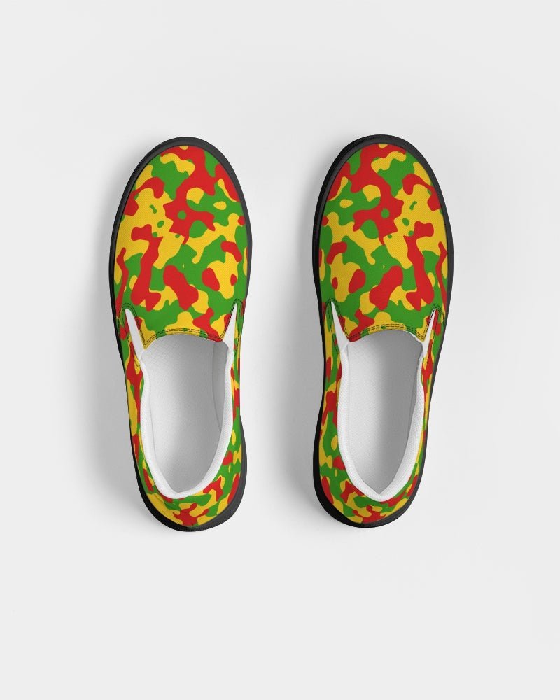 Rastafarian Flag Camo Women's Slip-On Canvas Shoe - Black - Conscious Apparel Store