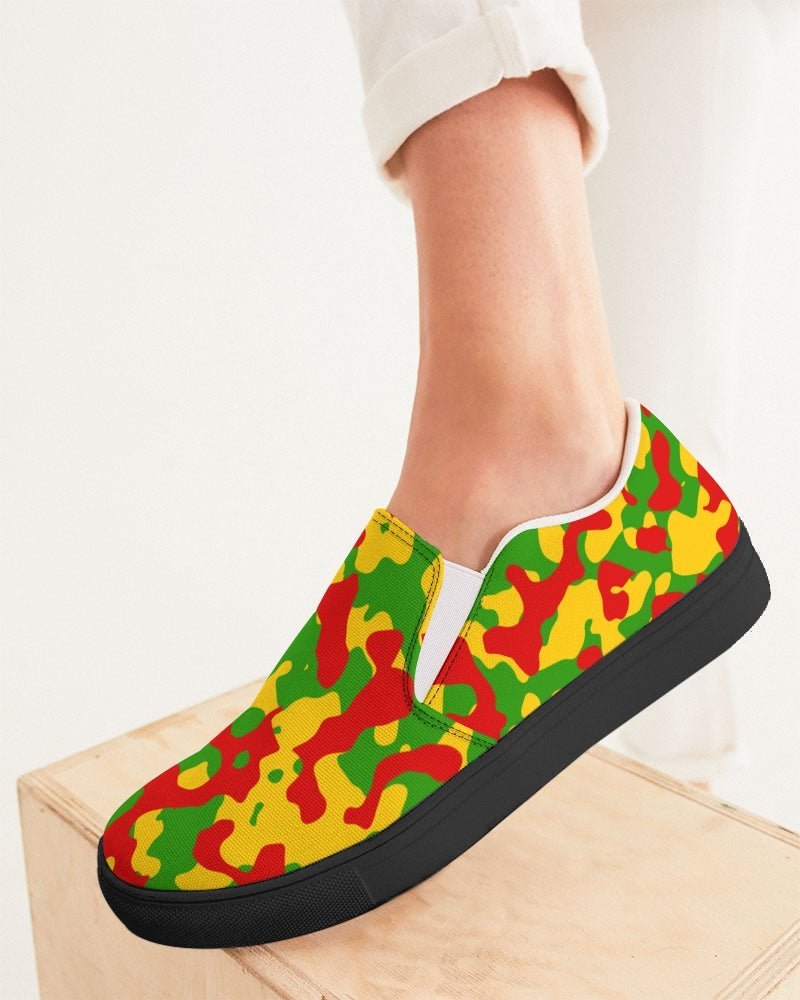 Rastafarian Flag Camo Women's Slip-On Canvas Shoe - Black - Conscious Apparel Store