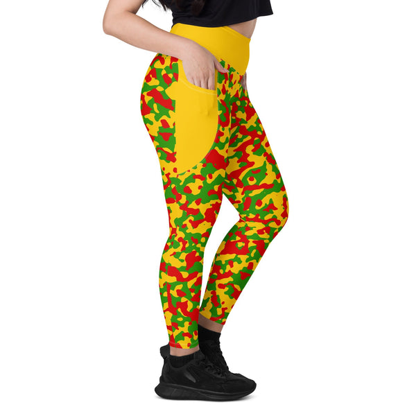 Rastafarian Flag Camo (Yellow) Leggings with pockets - Conscious Apparel Store