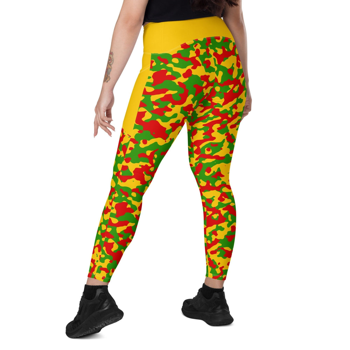 Rastafarian Flag Camo (Yellow) Leggings with pockets - Conscious Apparel Store