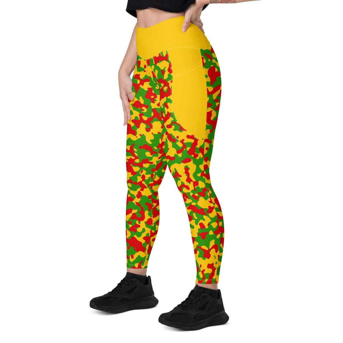 Rastafarian Flag Camo (Yellow) Leggings with pockets - Conscious Apparel Store