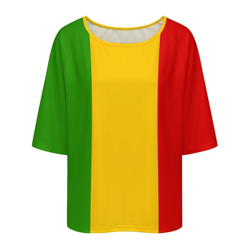 Rastafarian Flag Women’s Loose Half-Sleeve Boat Neck T-Shirt - Conscious Apparel Store