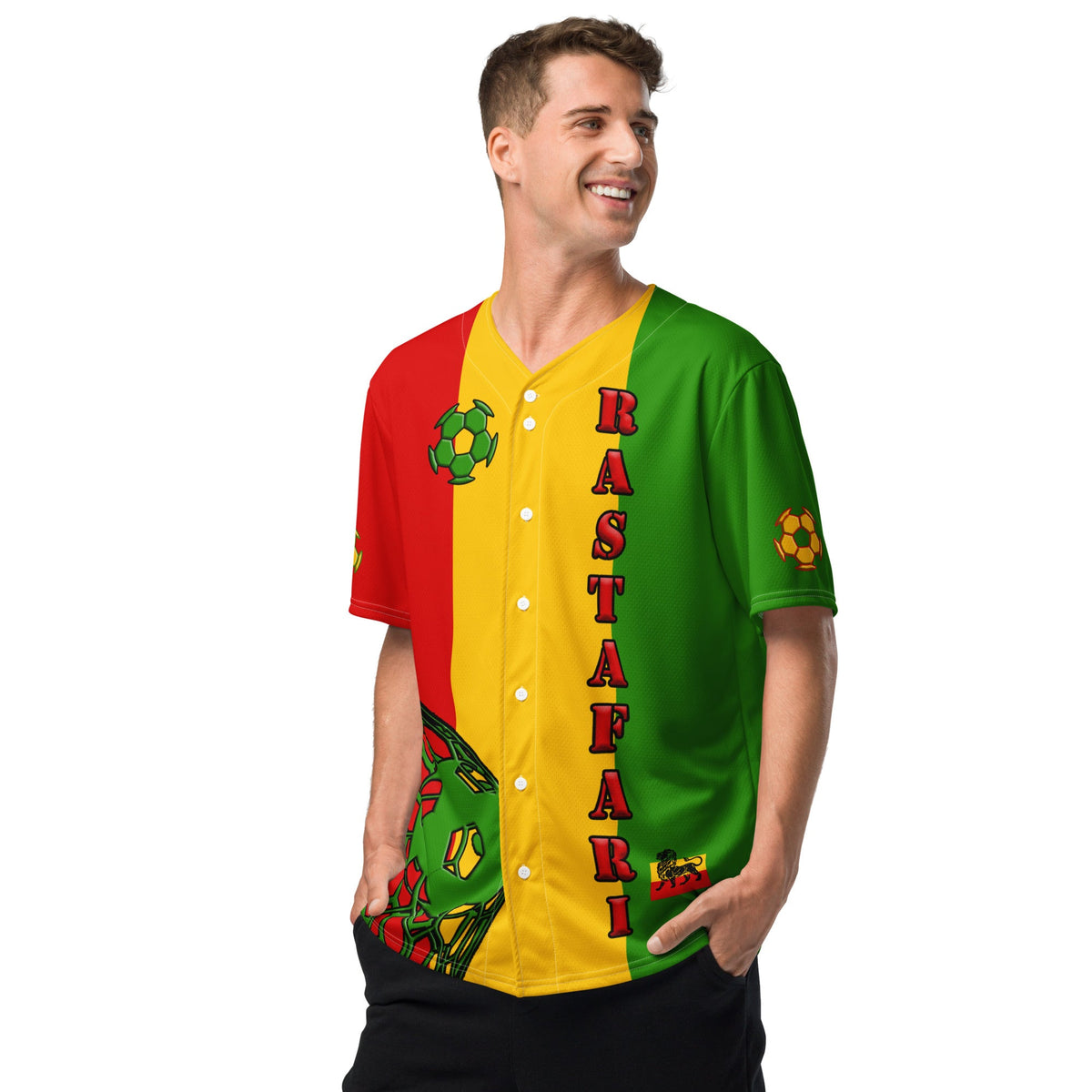 Rastafarian Football Themed Button-Down Sport Jersey - Conscious Apparel Store