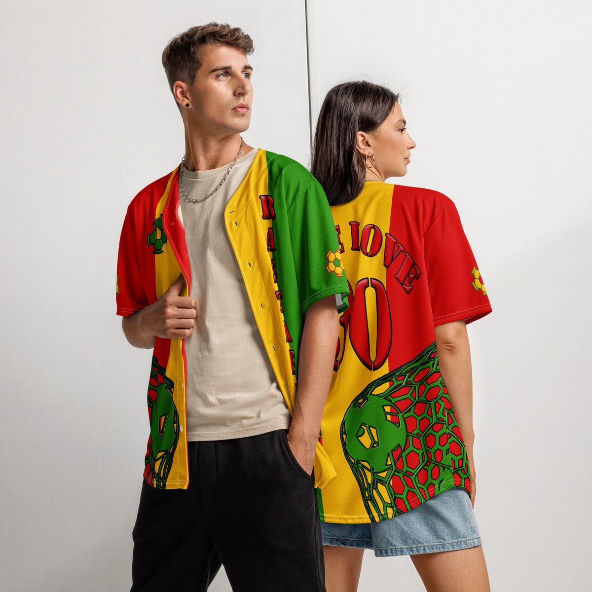 Rastafarian Football Themed Button-Down Sport Jersey - Conscious Apparel Store