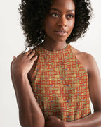 Red Hieroglyphics Women's All-Over Print Halter Dress - Conscious Apparel Store